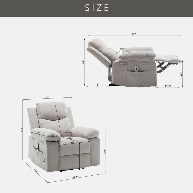 Sillón reclinable eléctrico con masaje y calefacción ajustables