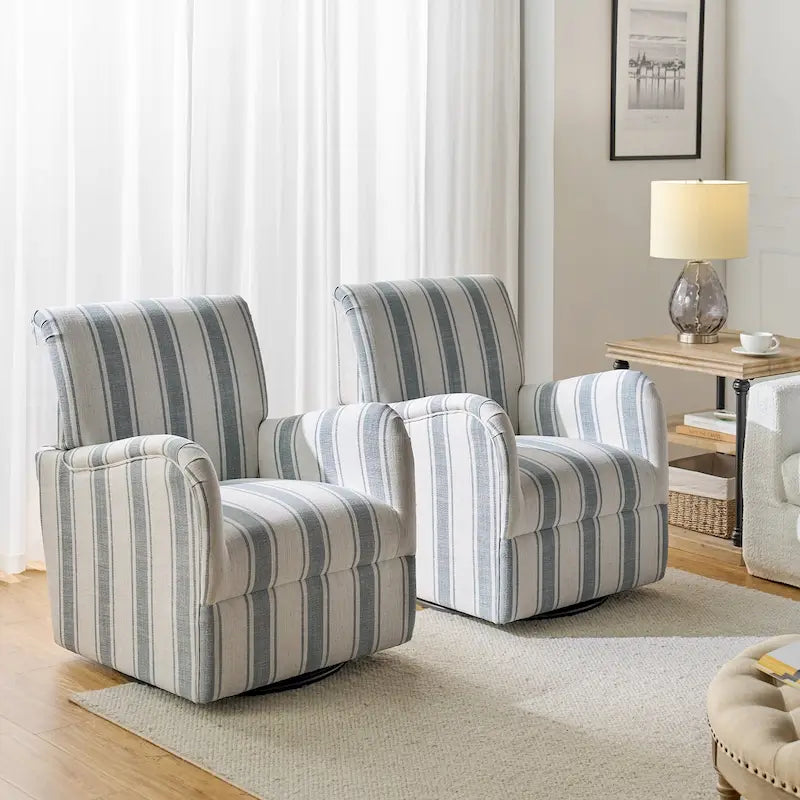 Lot de 2 fauteuils pivotants traditionnels à motif rayé jacquard