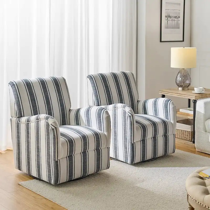Lot de 2 fauteuils pivotants traditionnels à motif rayé jacquard