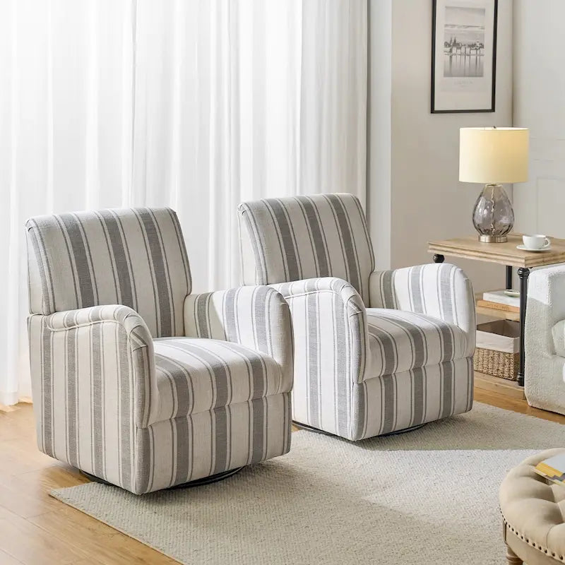 Lot de 2 fauteuils pivotants traditionnels à motif rayé jacquard