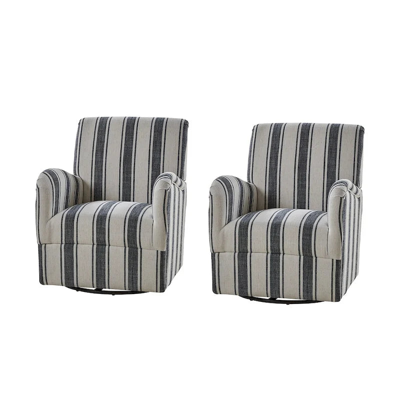 Lot de 2 fauteuils pivotants traditionnels à motif rayé jacquard