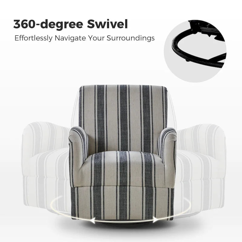 Lot de 2 fauteuils pivotants traditionnels à motif rayé jacquard