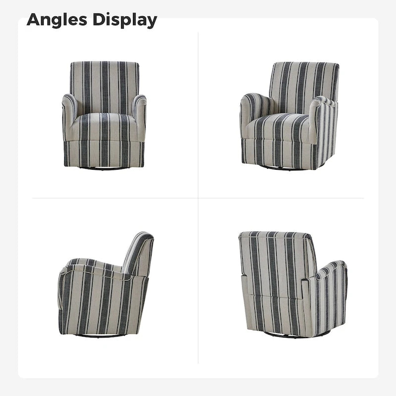 Lot de 2 fauteuils pivotants traditionnels à motif rayé jacquard