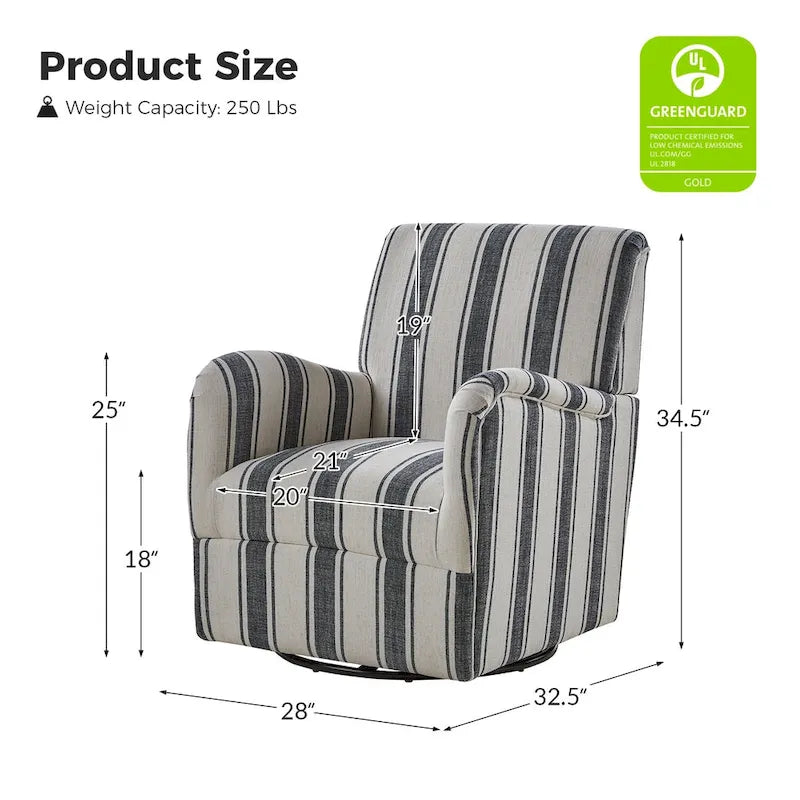 Lot de 2 fauteuils pivotants traditionnels à motif rayé jacquard