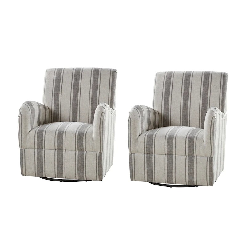 Lot de 2 fauteuils pivotants traditionnels à motif rayé jacquard
