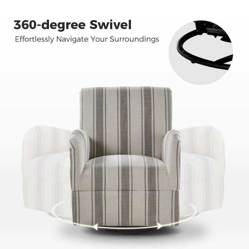 Lot de 2 fauteuils pivotants traditionnels à motif rayé jacquard