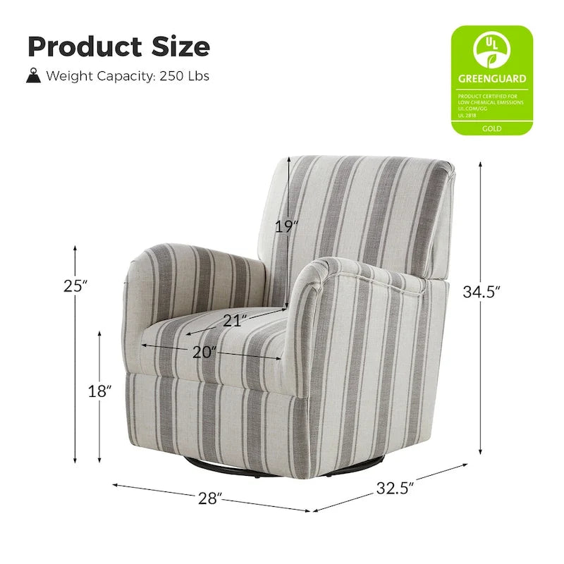 Lot de 2 fauteuils pivotants traditionnels à motif rayé jacquard