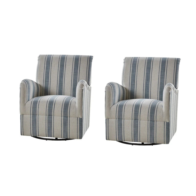 Lot de 2 fauteuils pivotants traditionnels à motif rayé jacquard