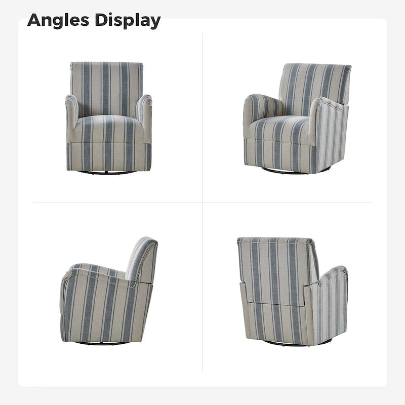 Lot de 2 fauteuils pivotants traditionnels à motif rayé jacquard