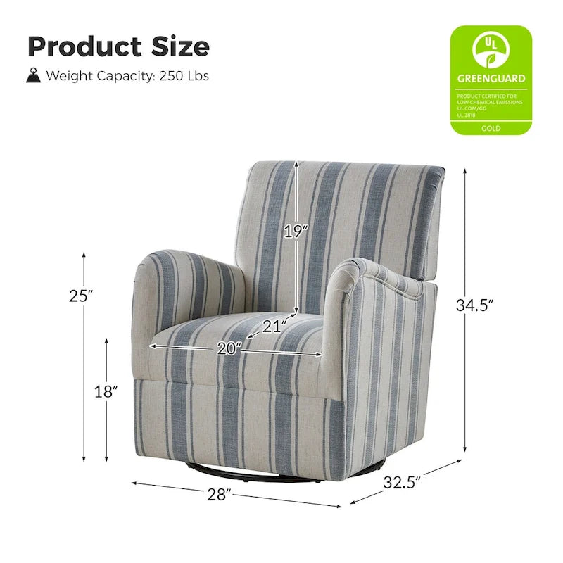 Lot de 2 fauteuils pivotants traditionnels à motif rayé jacquard
