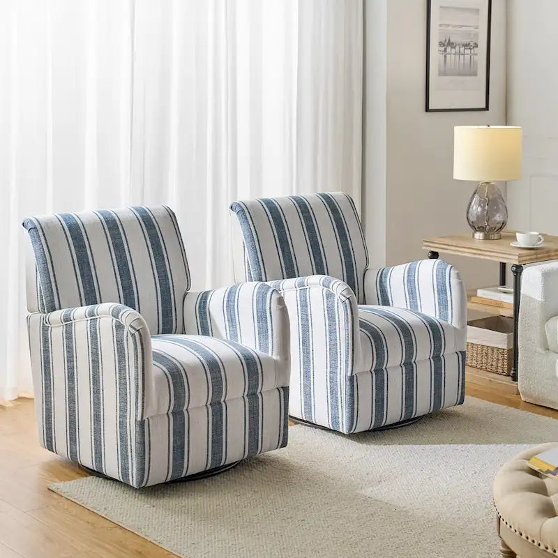 Lot de 2 fauteuils pivotants traditionnels à motif rayé jacquard