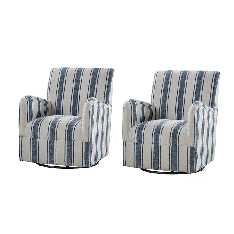 Lot de 2 fauteuils pivotants traditionnels à motif rayé jacquard