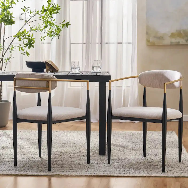 Moderne Esszimmerstühle im Industrie-Stil mit Polsterung und Eisengestell (2er-Set)