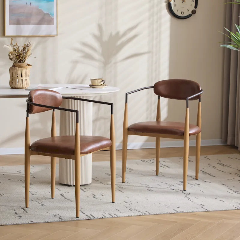 Moderne Esszimmerstühle im Industrie-Stil mit Polsterung und Eisengestell (2er-Set)