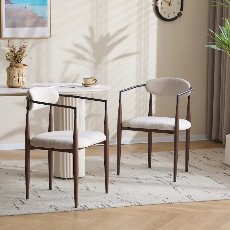 Moderne Esszimmerstühle im Industrie-Stil mit Polsterung und Eisengestell (2er-Set)