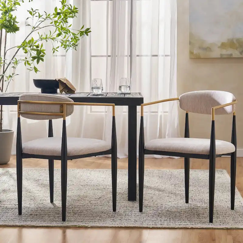 Moderne Esszimmerstühle im Industrie-Stil mit Polsterung und Eisengestell (2er-Set)