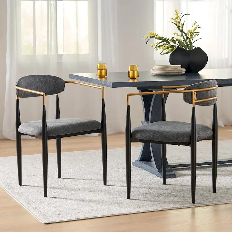 Chaises de salle à manger rembourrées style industriel moderne (lot de 2) avec structure en fer
