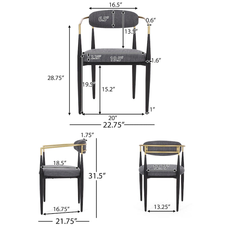 Chaises de salle à manger rembourrées style industriel moderne (lot de 2) avec structure en fer