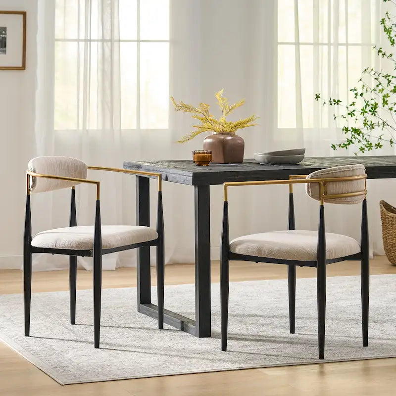 Chaises de salle à manger rembourrées style industriel moderne (lot de 2) avec structure en fer
