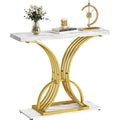 Table console moderne dorée avec plateau marbré pour entrée ou couloir