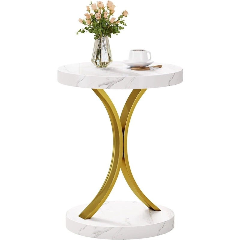 Table console moderne dorée avec plateau marbré pour entrée ou couloir