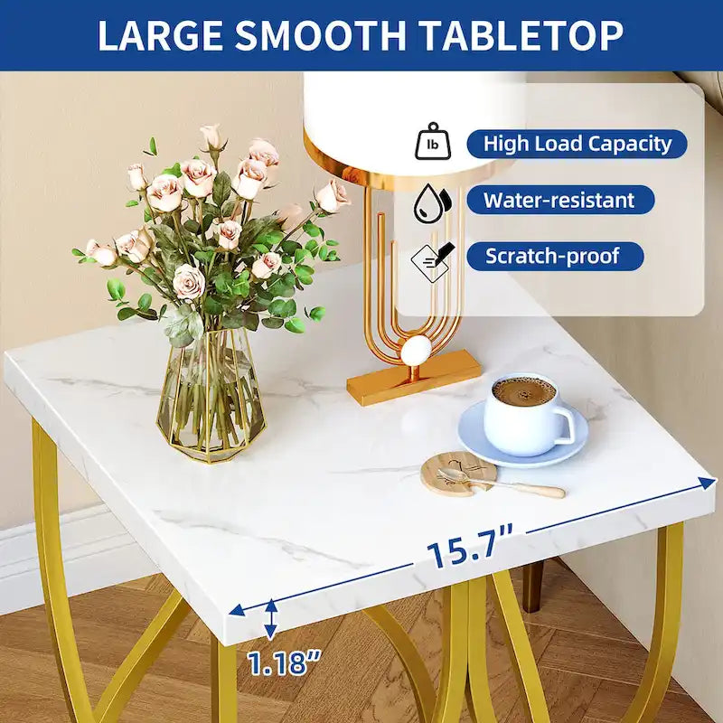 Table console moderne dorée avec plateau marbré pour entrée ou couloir