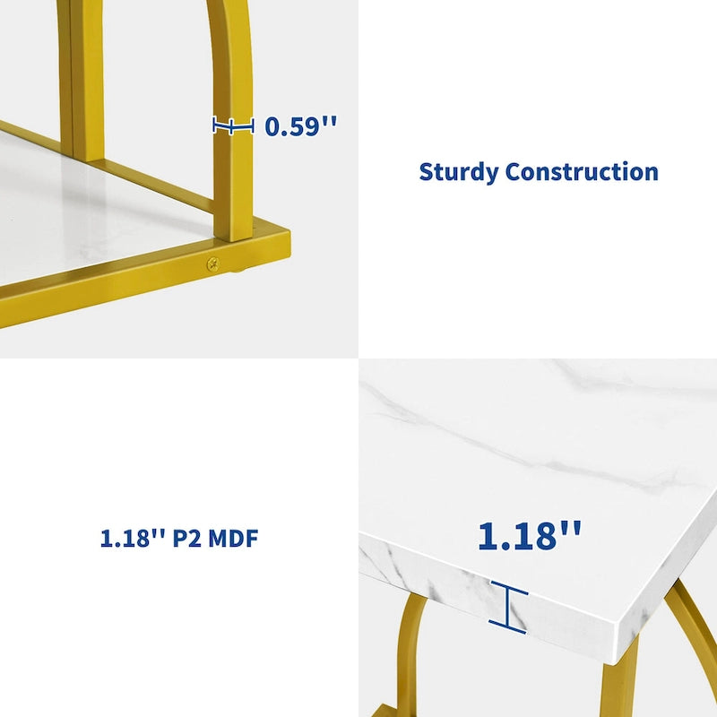 Table console moderne dorée avec plateau marbré pour entrée ou couloir