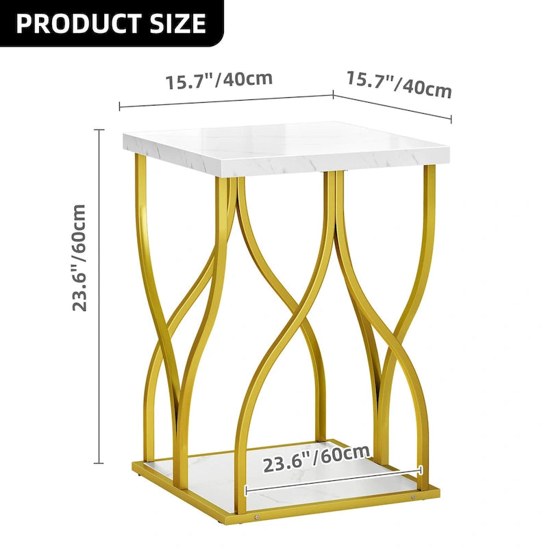 Table console moderne dorée avec plateau marbré pour entrée ou couloir