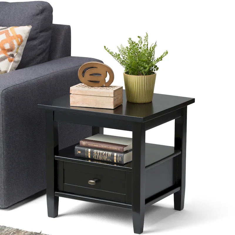 Table d’appoint rectangulaire en bois massif, style transitionnel, largeur de 20 pouces - largeur de 20 pouces