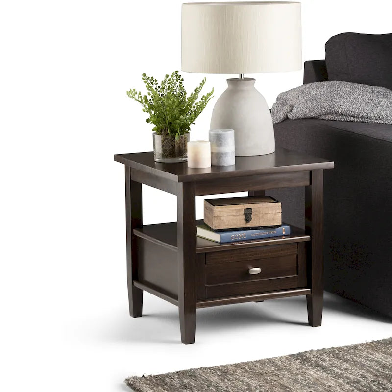 Table d’appoint rectangulaire en bois massif, style transitionnel, largeur de 20 pouces - largeur de 20 pouces