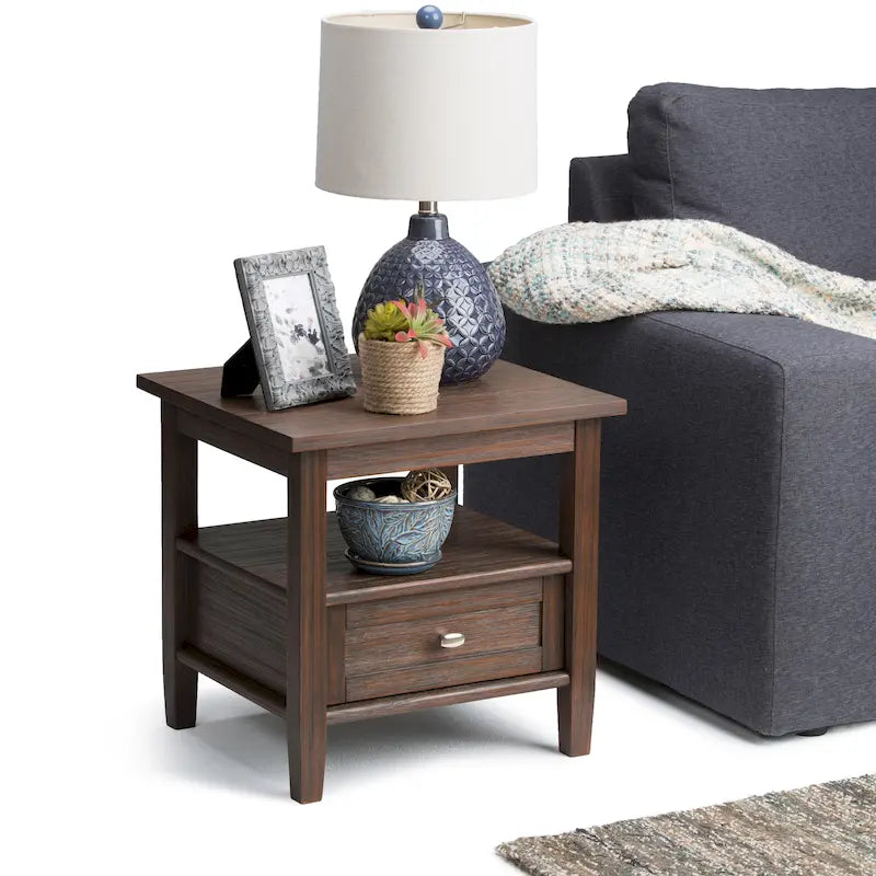 Table d’appoint rectangulaire en bois massif, style transitionnel, largeur de 20 pouces - largeur de 20 pouces