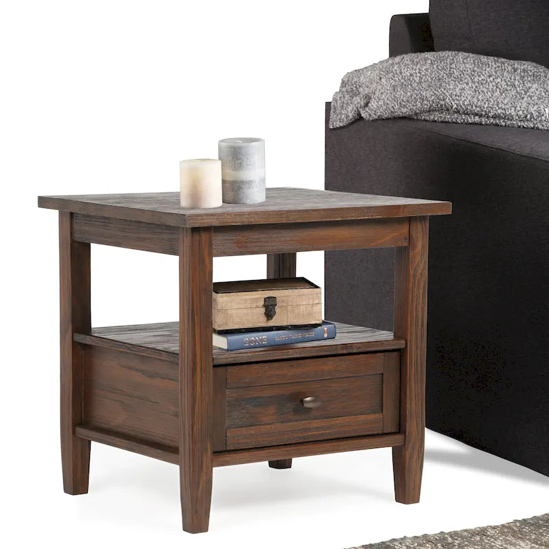 Table d’appoint rectangulaire en bois massif, style transitionnel, largeur de 20 pouces - largeur de 20 pouces