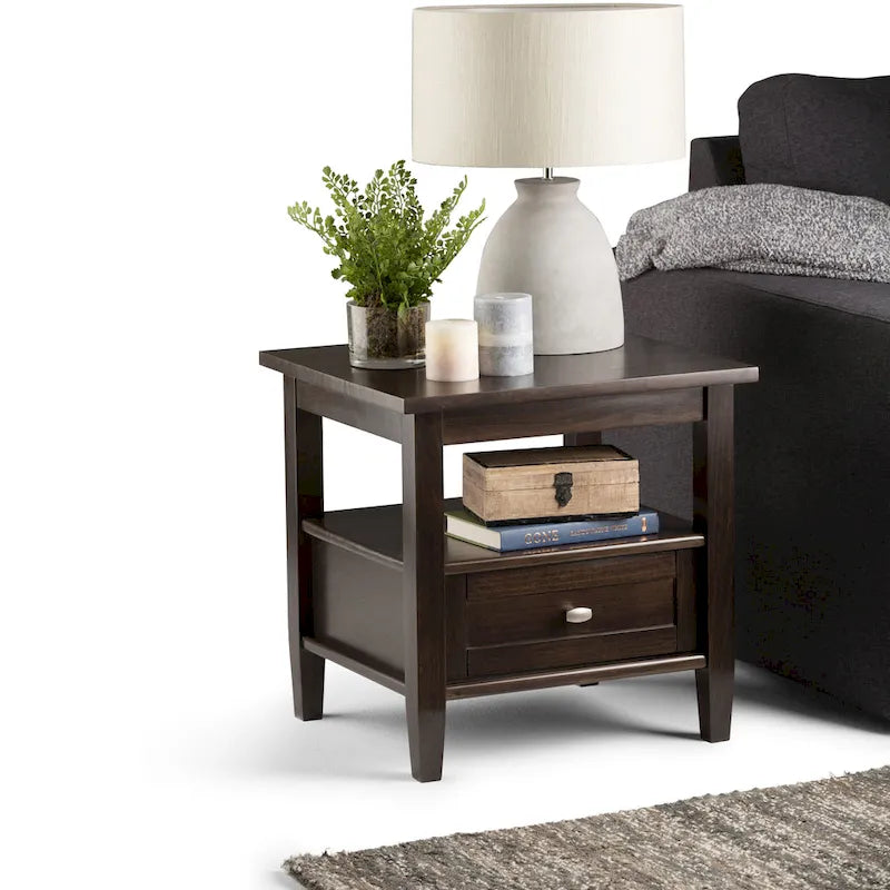 Mesa auxiliar rectangular de madera maciza de 20 pulgadas de ancho, estilo transicional - 20 pulgadas de ancho