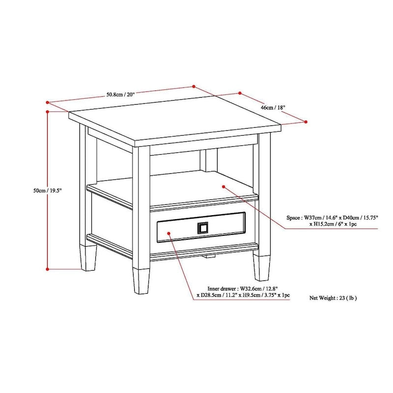 Mesa auxiliar rectangular de madera maciza de 20 pulgadas de ancho, estilo transicional - 20 pulgadas de ancho
