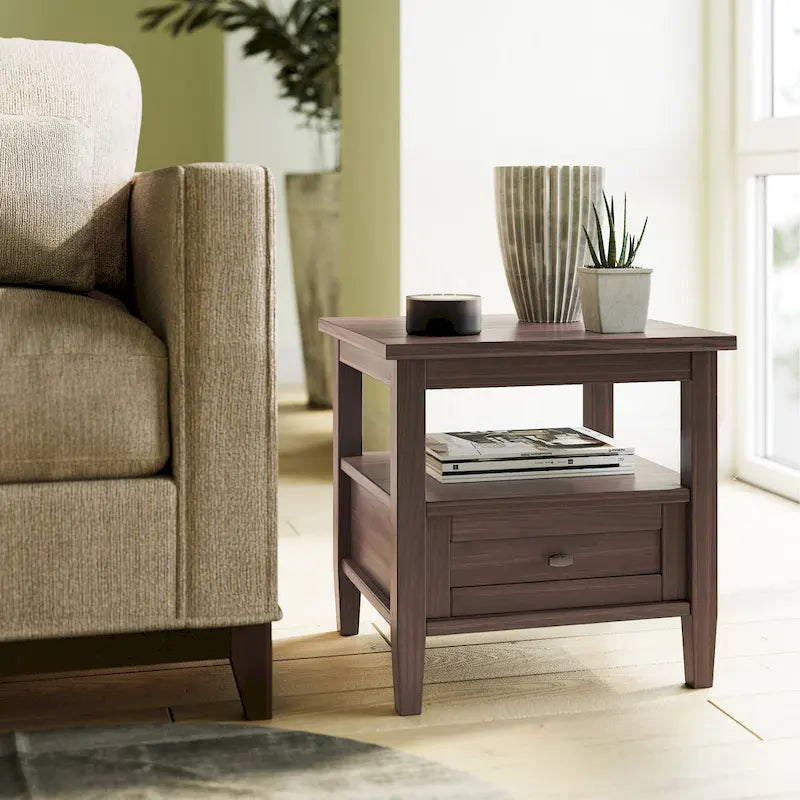 Table d’appoint rectangulaire en bois massif, style transitionnel, largeur de 20 pouces - largeur de 20 pouces