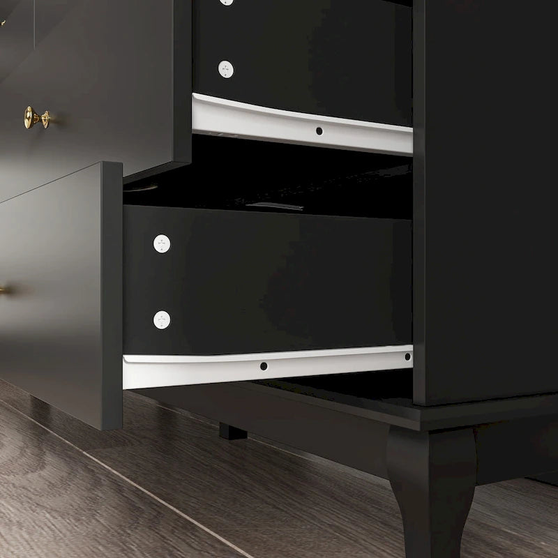 Commode double de chambre à coucher à 10 tiroirs, blanche, avec grand espace de rangement