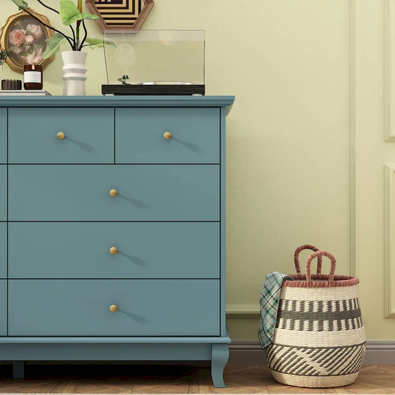 Commode double de chambre à coucher à 10 tiroirs, blanche, avec grand espace de rangement