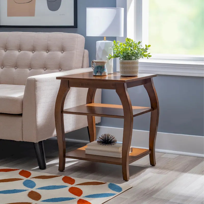 Ingrid Wood Farmhouse Side Table with 2 Shelves