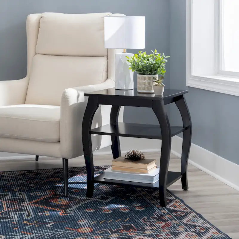 Table d’appoint de style campagne en bois avec 2 étagères
