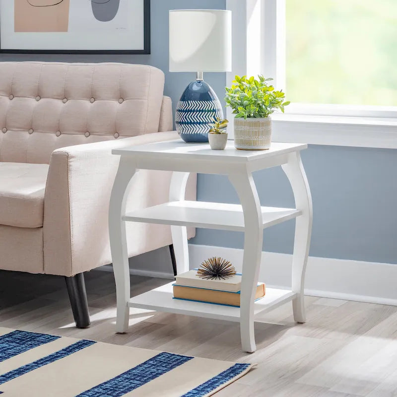 Table d’appoint de style campagne en bois avec 2 étagères