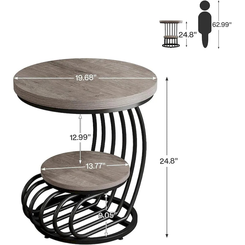 Table d’appoint ronde à 2 niveaux pour le salon ou la chambre