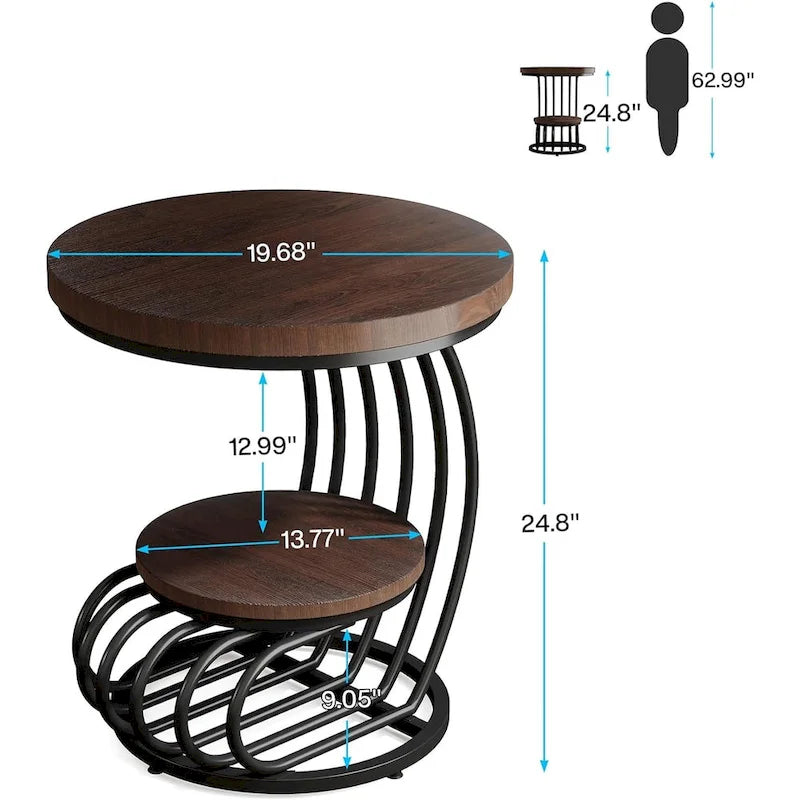 Table d’appoint ronde à 2 niveaux pour le salon ou la chambre