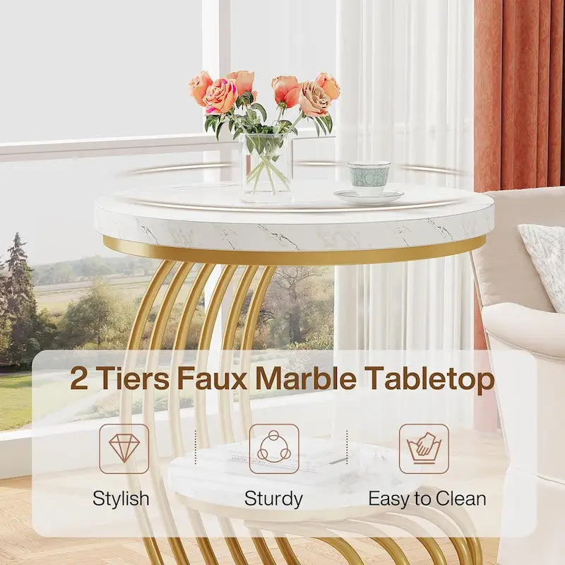 Table d’appoint ronde à 2 niveaux pour le salon ou la chambre