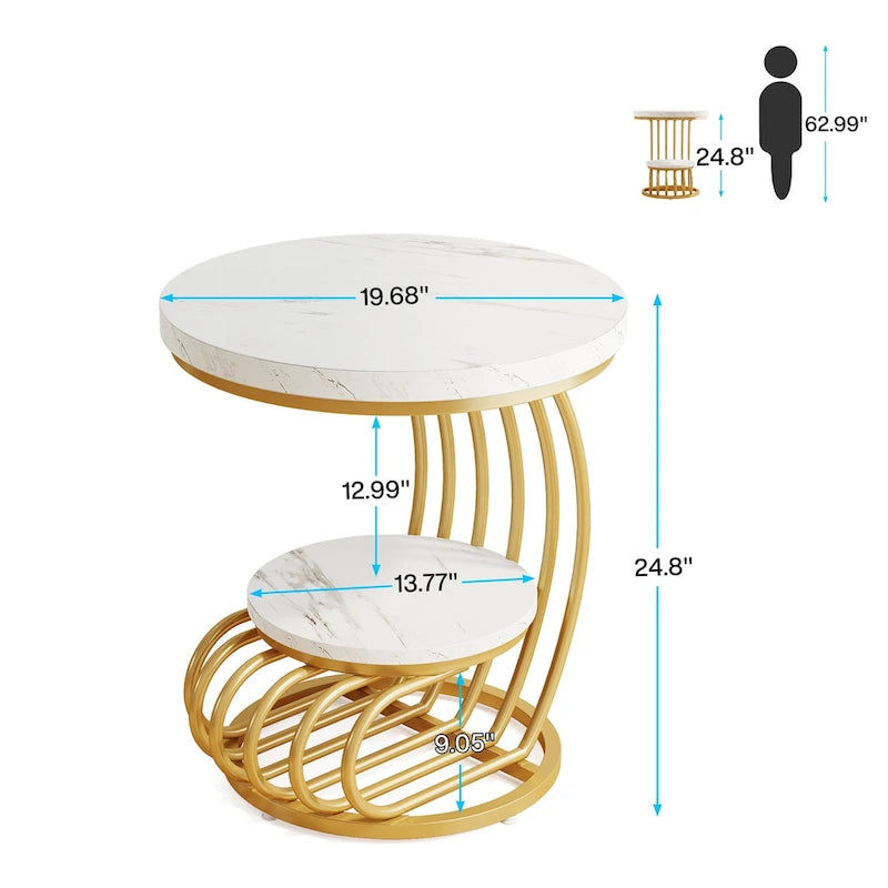 Table d’appoint ronde à 2 niveaux pour le salon ou la chambre