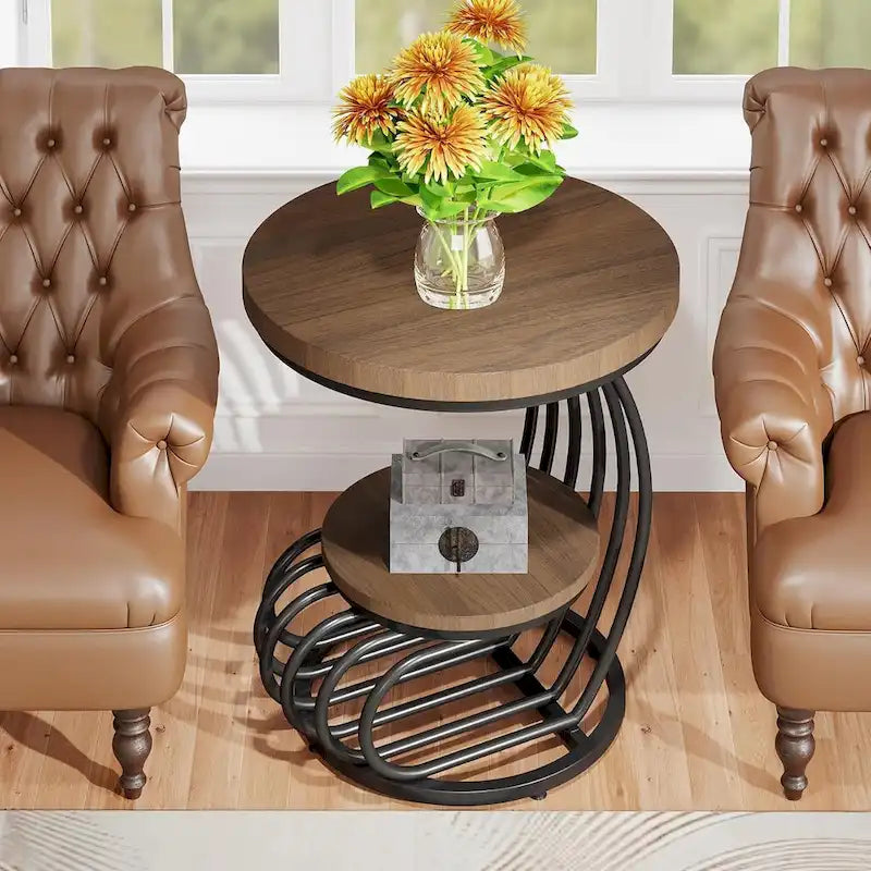 Table d’appoint ronde à 2 niveaux pour le salon ou la chambre