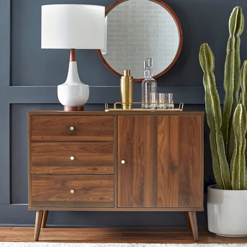 Buffet/enfilade moderne de style milieu du siècle à 3 tiroirs