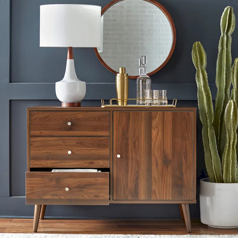 Buffet/enfilade moderne de style milieu du siècle à 3 tiroirs