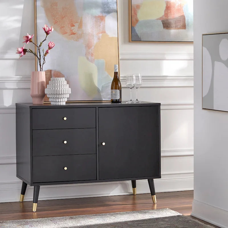 Buffet/enfilade moderne de style milieu du siècle à 3 tiroirs