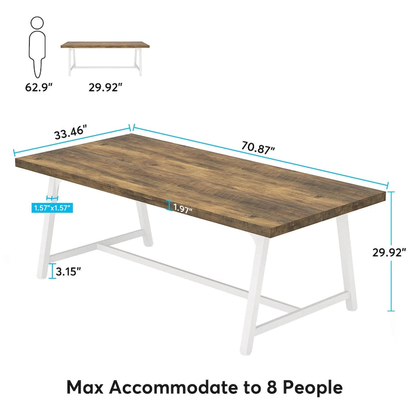 Table à manger pour 8 personnes, table de cuisine rectangulaire en bois de 70.87 pouces