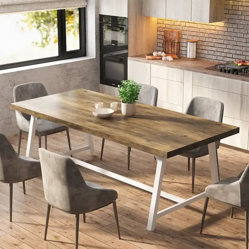 Mesa de comedor para 8 personas, mesa rectangular de cocina de madera de 70.87 pulgadas